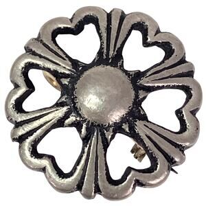 VTG Signed S9 BT Sweden Pewter Brooch 1968 Silver Tone Rosette Scandinavian Pin
